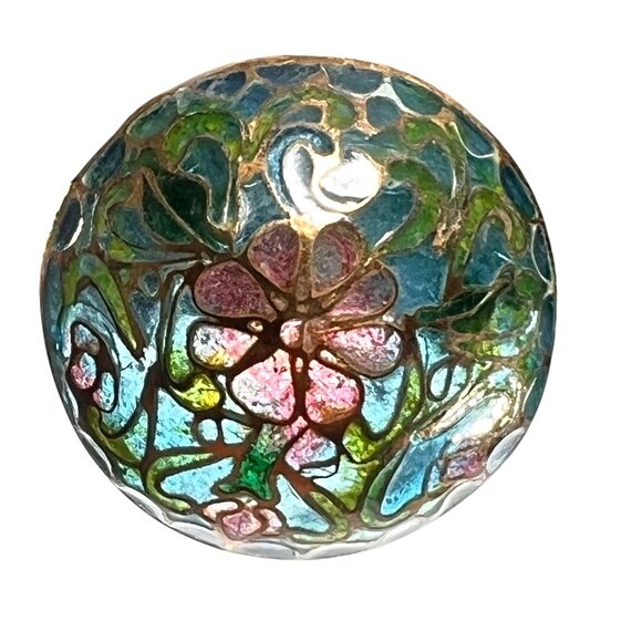Vtg Floral Cloisonné Screw-Back Dome Earrings Floral Translucent Enamel Art - Picture 3 of 11